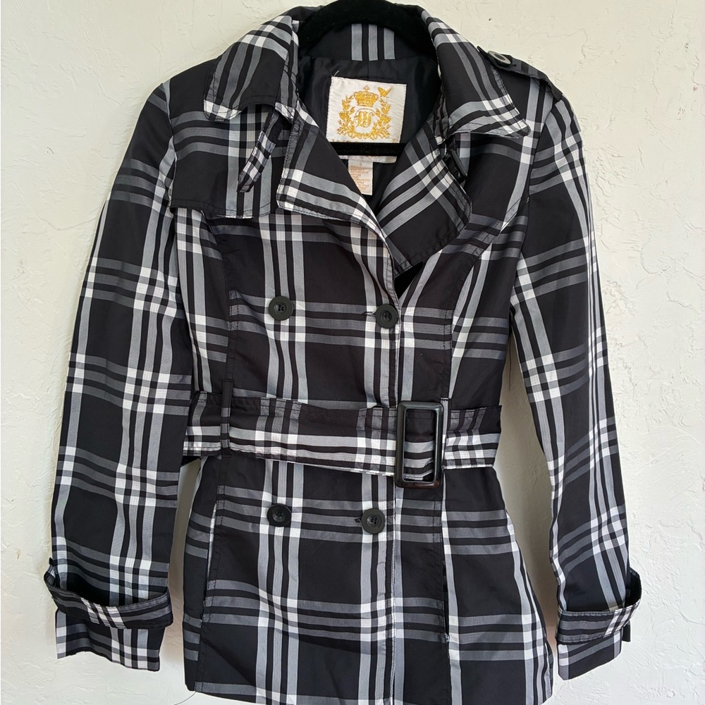 Stylish Black Plaid Women's Trench Coat